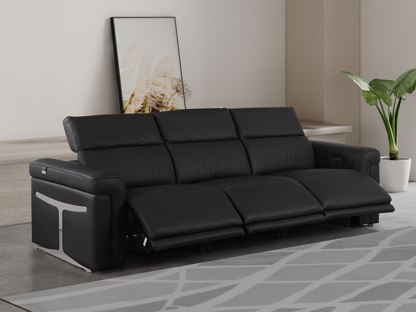 1126 Divanitalia 3-Piece Modular Power Reclining Sofa in Top Grain Italian Leather with 3 Power Recliners & Power Headrests