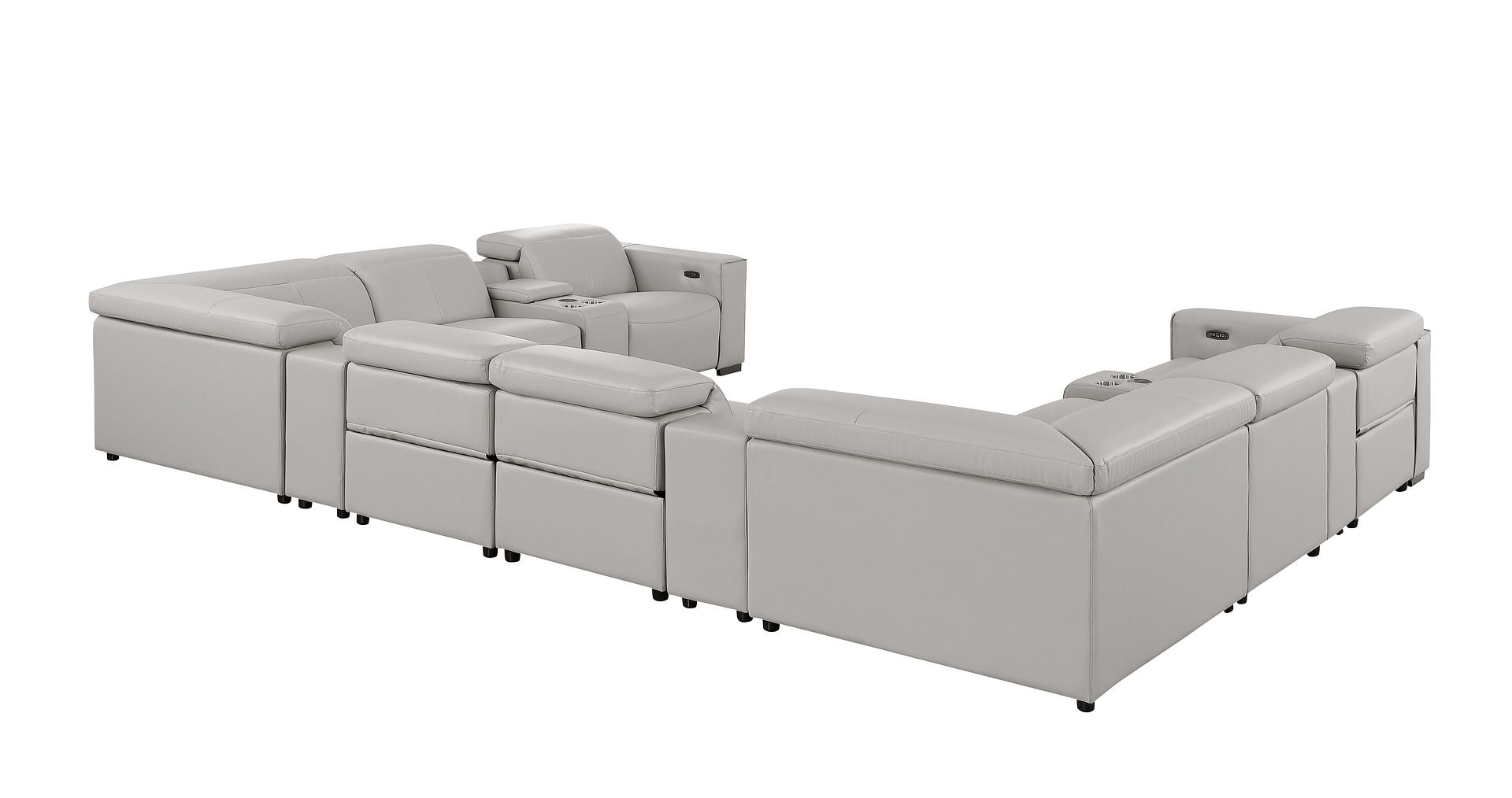 1208 12 Piece U-Shaped Leather Sectional Sofa with 4 Power Recliners & Power Headrest