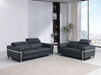 990 Divanitalia Power Reclining 2-Piece Sofa Set with Power Headrest in Top-grain Italian Leather - Dark Grey - SKU 990-DK-GRAY-2PC