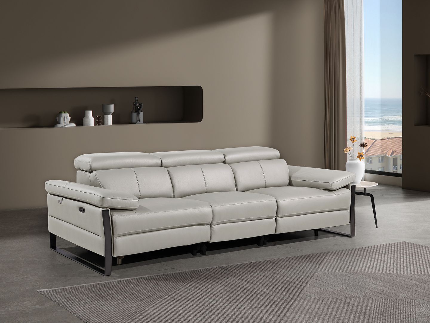 1246 Divanitalia Modular Power Dual Reclining Sofa with Power Reclining Headrests - Top Grain Italian Leather - Light Grey - SKU 1246-LT-GREY-3.2-S-HT