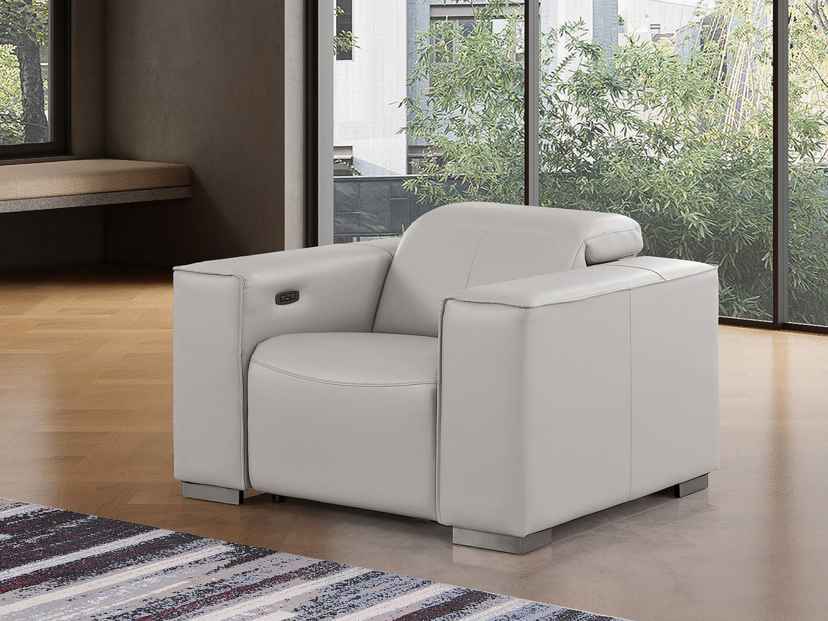 1208 Leather Power Reclining Chair with Power Headrest - Light Grey - SKU 1208-LT-GREY-PWR-CH