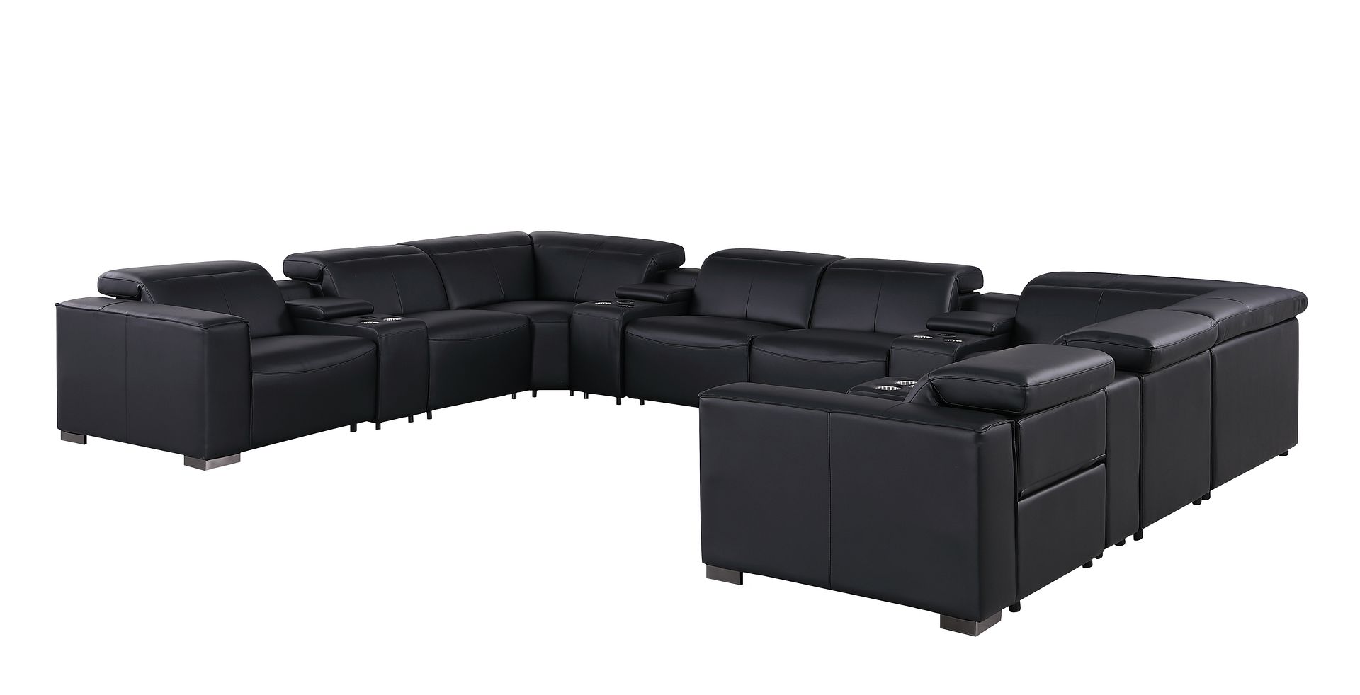 1208 12 Piece U-Shaped Leather Sectional Sofa with 4 Power Recliners & Power Headrest