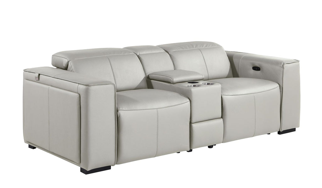 1224 Divanitalia 6-Piece Modular Power Reclining Sofa, Loveseat & Chair Set in Top Grain Italian Leather with 5 Power Recliners & Power Headrests - Light Grey - SKU 1224-LT-GREY-6.5-HT-3PC - view 7