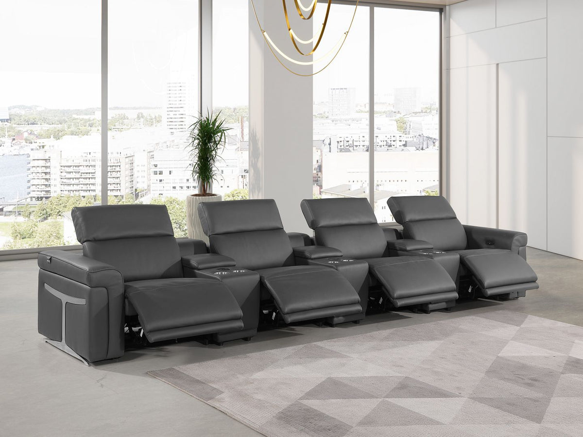1126 Divanitalia 7-Piece Modular Power Reclining Sofa in Top Grain Italian Leather with 4 Power Recliners & Power Headrests - Dark Grey - SKU 1126-DK_GREY-7.4-HT - view 2