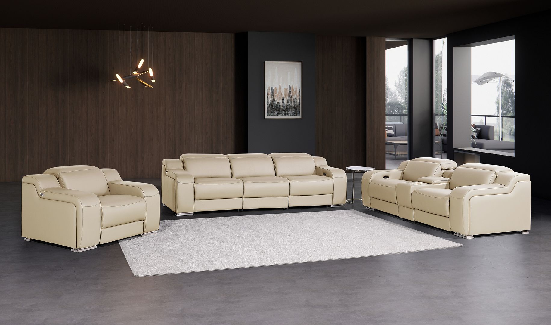 1116 Divanitalia 7-Piece Modular Power Reclining Sofa, Loveseat & Chair Set in Top Grain Italian Leather with 5 Power Recliners & Power Headrests
