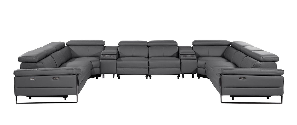1246 Divanitalia 10-Piece U-Shaped Modular Power Reclining Sectional Sofa with 4 Power Recliners and Power Headrests - Top Grain Italian Leather - Dark Grey - SKU 1246-DK-GREY-10PC-4PWR-U-SECTIONAL - view 3