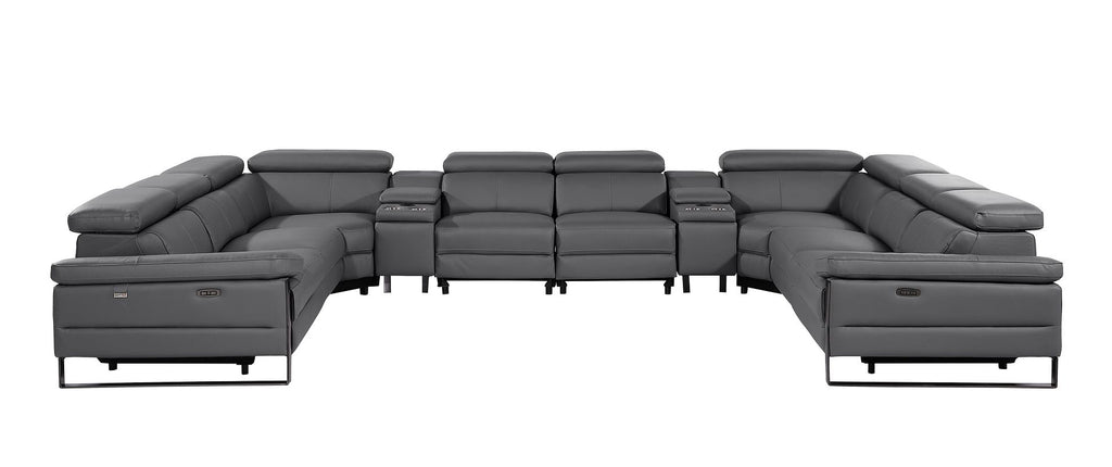 1246 Divanitalia 10-Piece U-Shaped Modular Power Reclining Sectional Sofa with 4 Power Recliners and Power Headrests - Top Grain Italian Leather