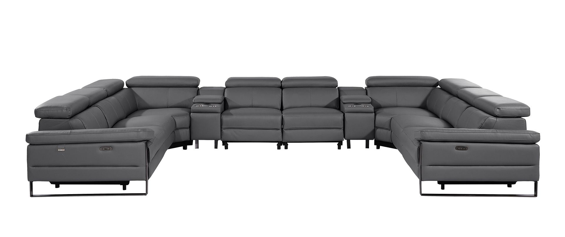 1246 Divanitalia 10-Piece U-Shaped Modular Power Reclining Sectional Sofa with 4 Power Recliners and Power Headrests - Top Grain Italian Leather
