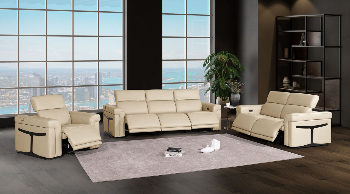 1126 Divanitalia 7-Piece Modular Power Reclining Sofa, Loveseat & Chair Set in Top Grain Italian Leather with 5 Power Recliners & Power Headrests - Beige - SKU 1126-BEIGE-7.5-HT-3PC - view 2