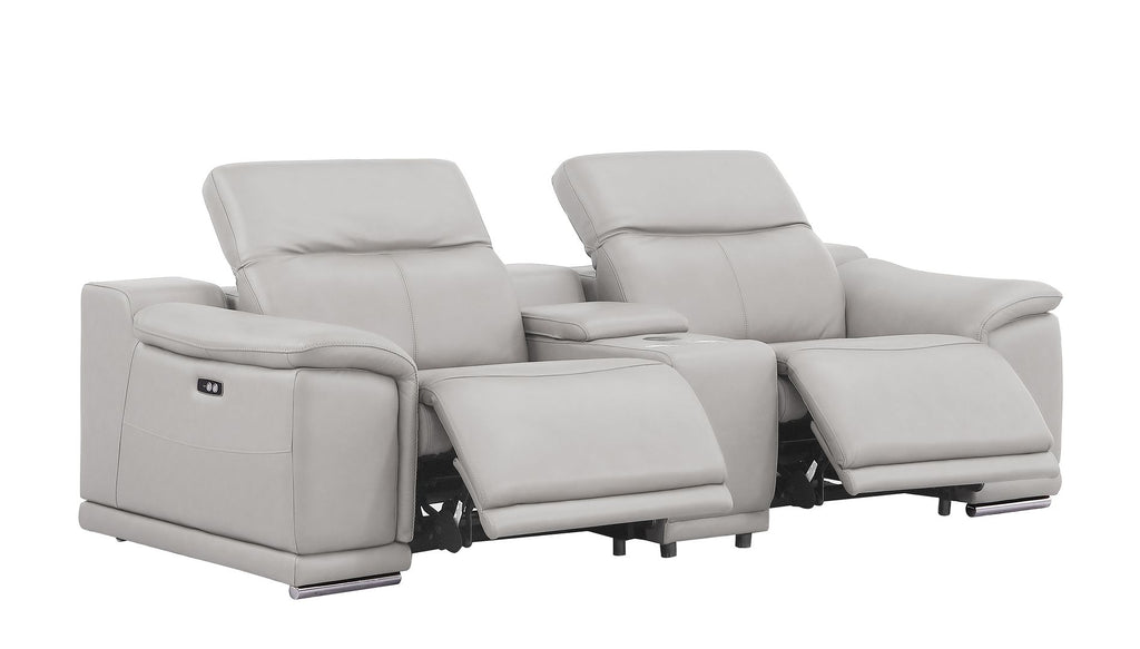 2679 Power Reclining Sofa, Console Loveseat & Chair Set in Genuine Leather - 5 Recliners - Light Grey - SKU 2679-LT-GRAY-7.5-HT-3PC - view 4
