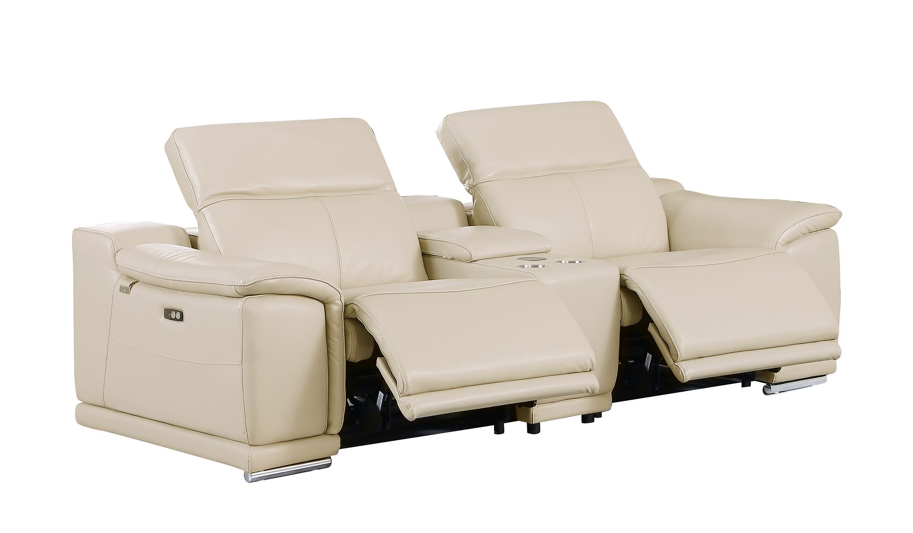 9762 Divanitalia 3-Piece Modular Power Reclining Console Loveseat with 2 Power Recliners in Top Grain Italian Leather