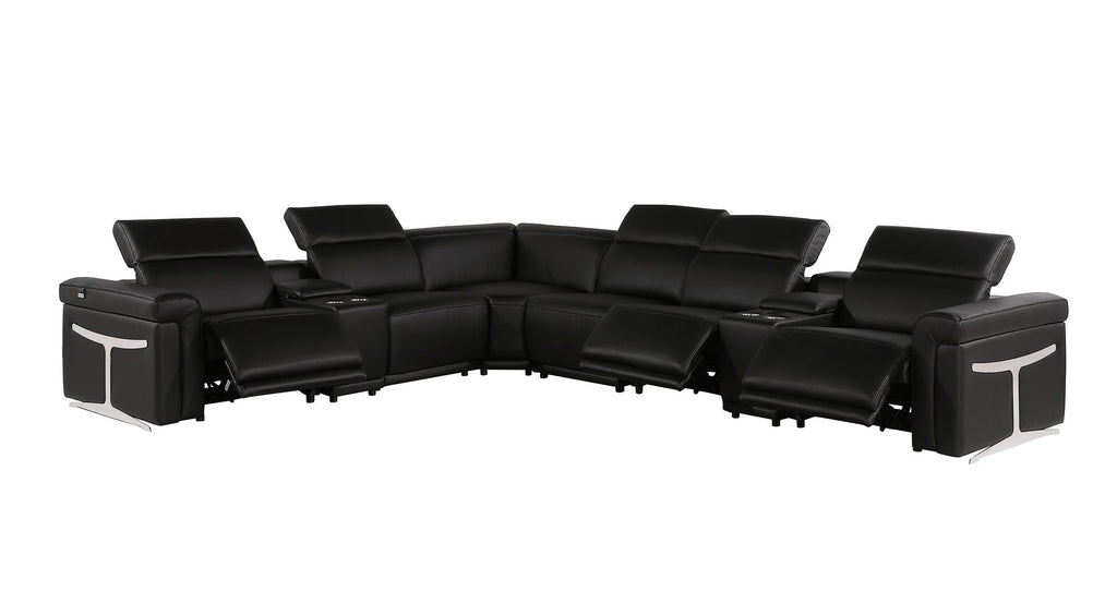 1126 Divanitalia 8-Piece L-Shaped Sectional Sofa in Top Grain Italian Leather with 3 Power Recliners & Power Headrests - Black - SKU 1126-BLACK-SEC-8PC-3PWR-SECTIONAL- GROUP - view 3