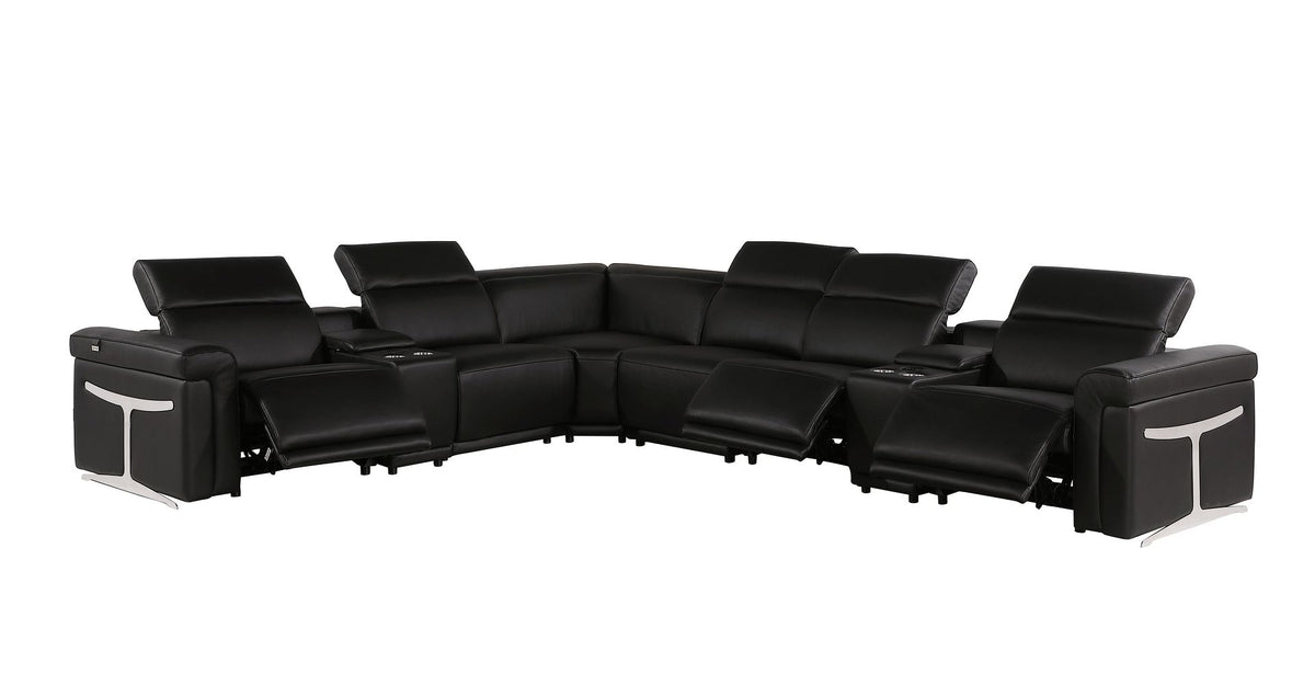 1126 Divanitalia 8-Piece L-Shaped Sectional Sofa in Top Grain Italian Leather with 3 Power Recliners & Power Headrests - Black - SKU 1126-BLACK-SEC-8PC-3PWR-SECTIONAL- GROUP - view 3