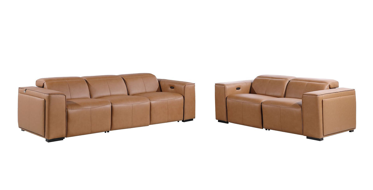 1224 Divanitalia 5-Piece Modular Power Reclining Sofa and Loveseat Set in Top Grain Italian Leather with 4 Power Recliners & Power Headrests - Cognac - SKU 1224-COGNAC-5.4-HT-2PC - view 3
