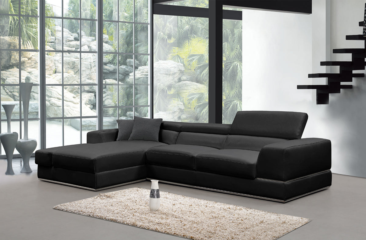 Divani Casa Pella Mini - Modern Black Leather Left Facing Sectional Sofa – Additional View