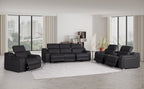 1116 Divanitalia 7-Piece Modular Power Reclining Sofa, Loveseat & Chair Set in Top Grain Italian Leather with 5 Power Recliners & Power Headrests - Black - SKU 1116-BLACK-7.5-HT-3PC - view 2