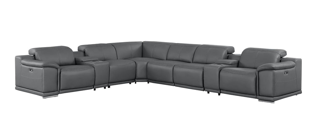 2679 8-Piece L-Shaped Power Reclining Sectional Sofa in Genuine Leather - 4 Recliners