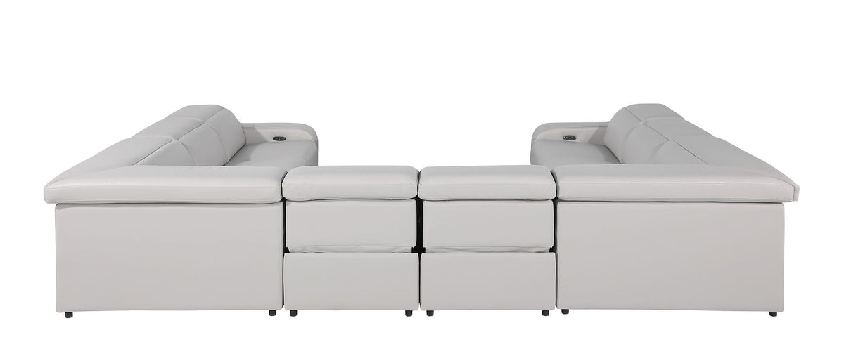 1116 Divanitalia 8-Piece U-Shaped Sectional Sofa in Top Grain Italian Leather with 4 Power Recliners & Power Headrests - Light Grey - SKU 1116-LT_GREY-8PC-4PWR-U-NC-SECT-GROUP - view 7