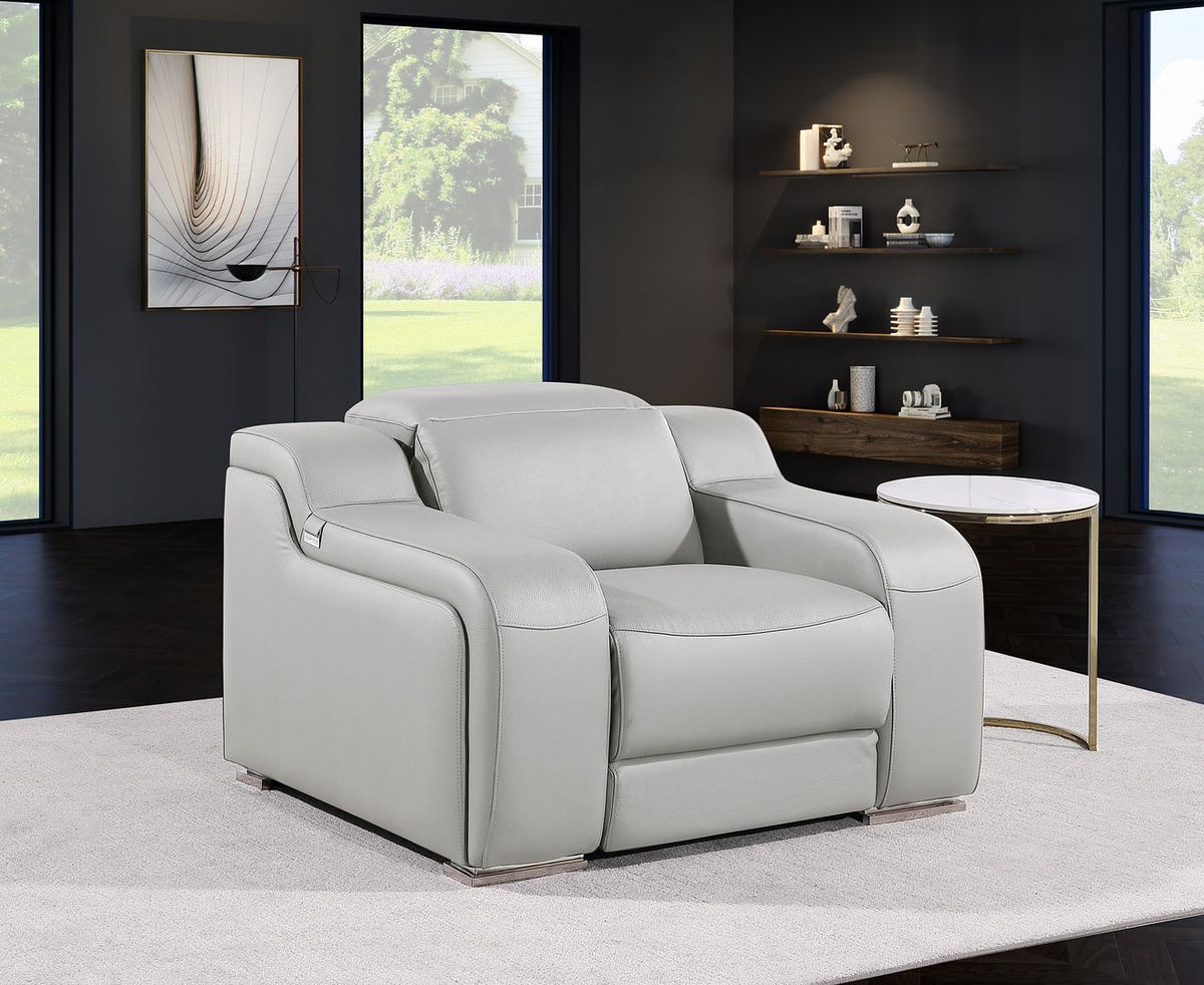 1116 Divanitalia Top Grain Italian Leather Power Reclining Chair with Power Headrests - Light Grey - SKU 1116-LT_GREY-CH