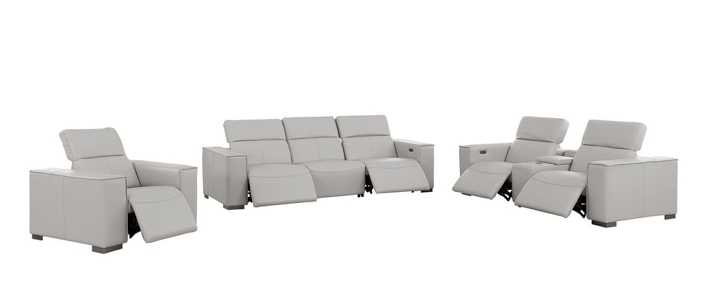 1208 Modular Leather Set with 5 Power Recliners & Power Headrests - Light Grey - SKU 1208-LT-GREY-7.5-HT-3PC - view 4