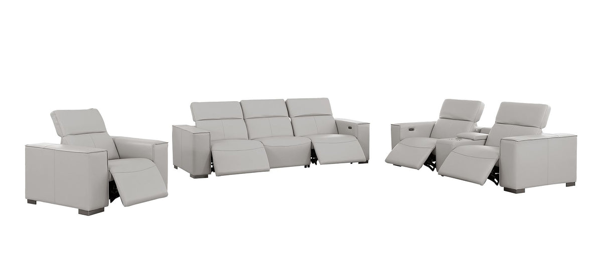 1208 Modular Leather Set with 5 Power Recliners & Power Headrests - Light Grey - SKU 1208-LT-GREY-7.5-HT-3PC - view 4