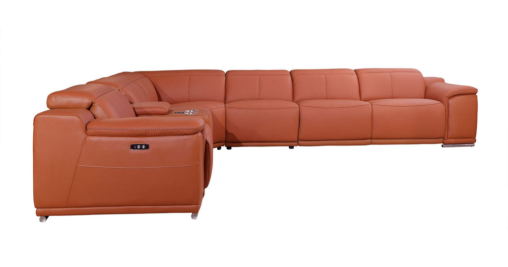 9762 Divanitalia 7-Piece L-Shaped Top Grain Italian Leather Sectional Sofa with 3 Power Recliners
