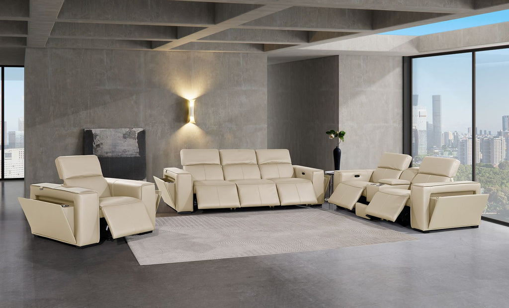 1224 Divanitalia 7-Piece Modular Power Reclining Sofa, Loveseat & Chair Set in Top Grain Italian Leather with 6 Power Recliners & Power Headrests - Beige - SKU 1224-BEIGE-7.6-HT-3PC - view 2
