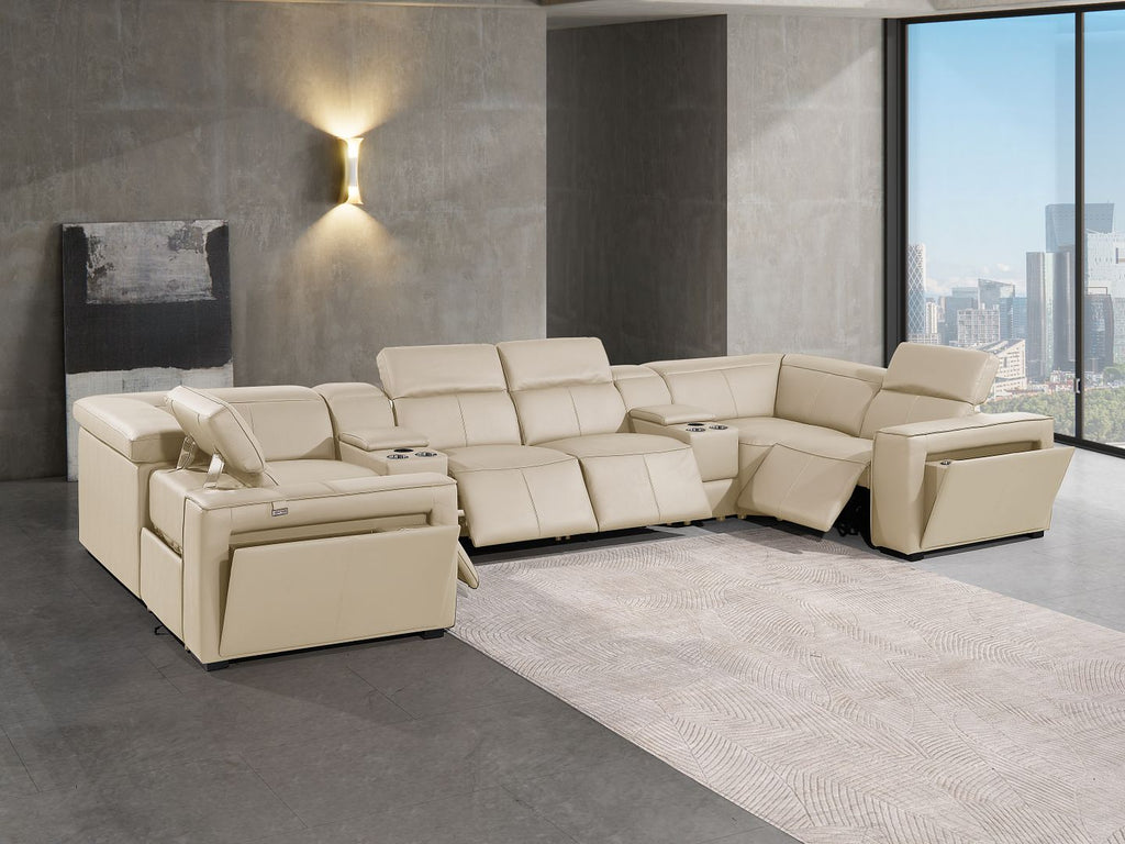 1224 Divanitalia 8-Piece U-Shaped Sectional Sofa in Top Grain Italian Leather with 4 Power Recliners & Power Headrests
