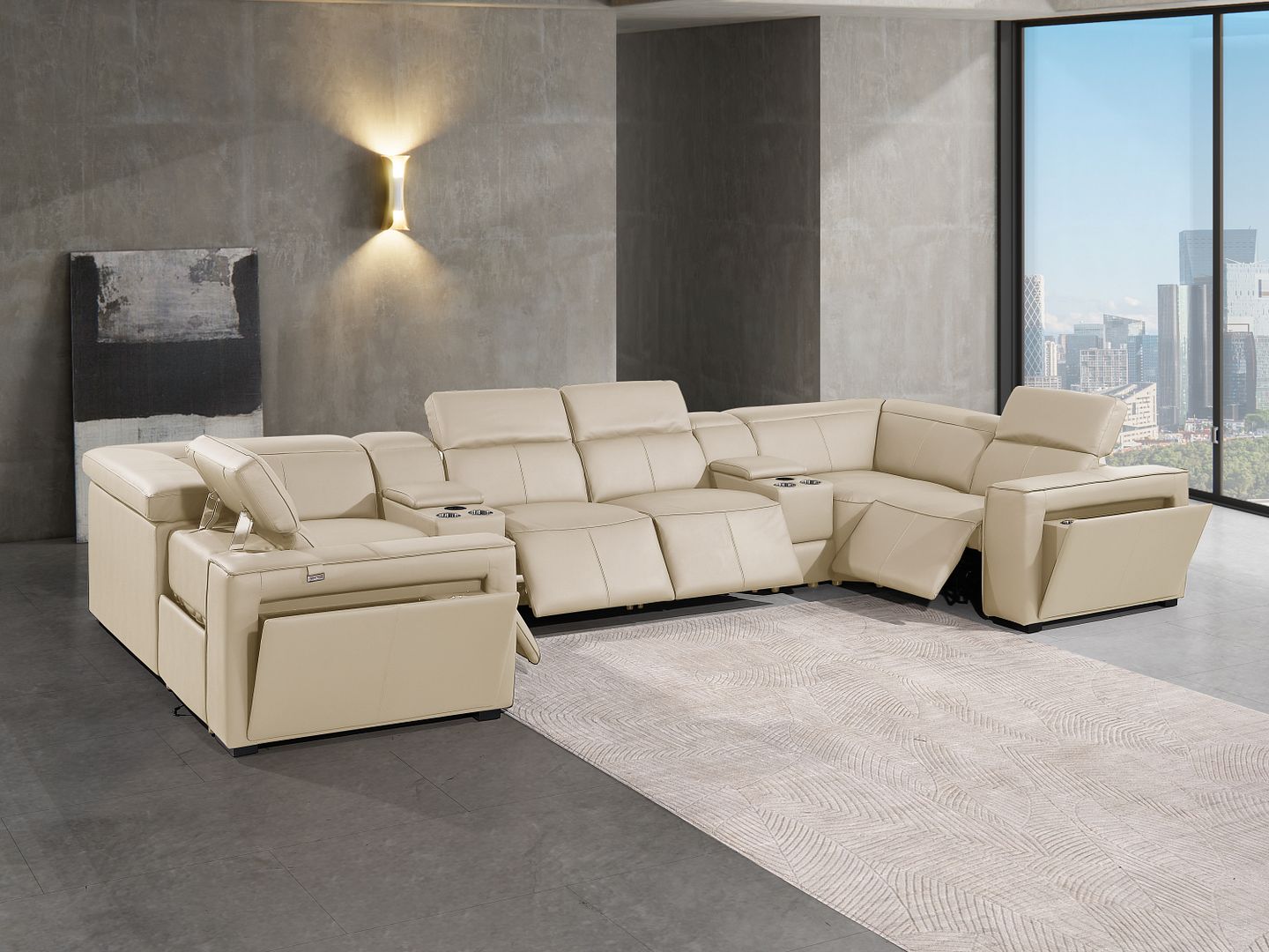 1224 Divanitalia 8-Piece U-Shaped Sectional Sofa in Top Grain Italian Leather with 4 Power Recliners & Power Headrests
