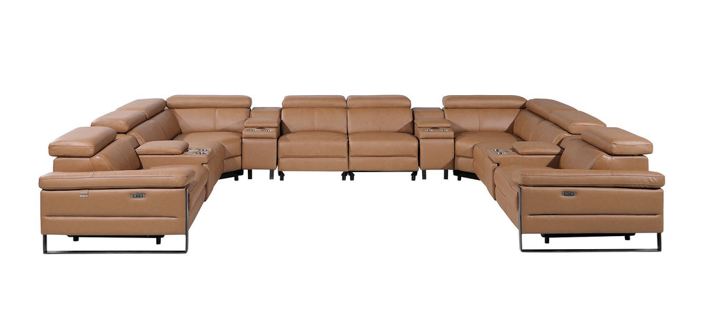 1246 Divanitalia 12-Piece U-Shaped Modular Power Reclining Sectional Sofa with 4 Power Recliners and Power Headrests - Top Grain Italian Leather - Cognac - SKU 1246-COGNAC-12PC-4PWR-U-SECTIONAL - view 3
