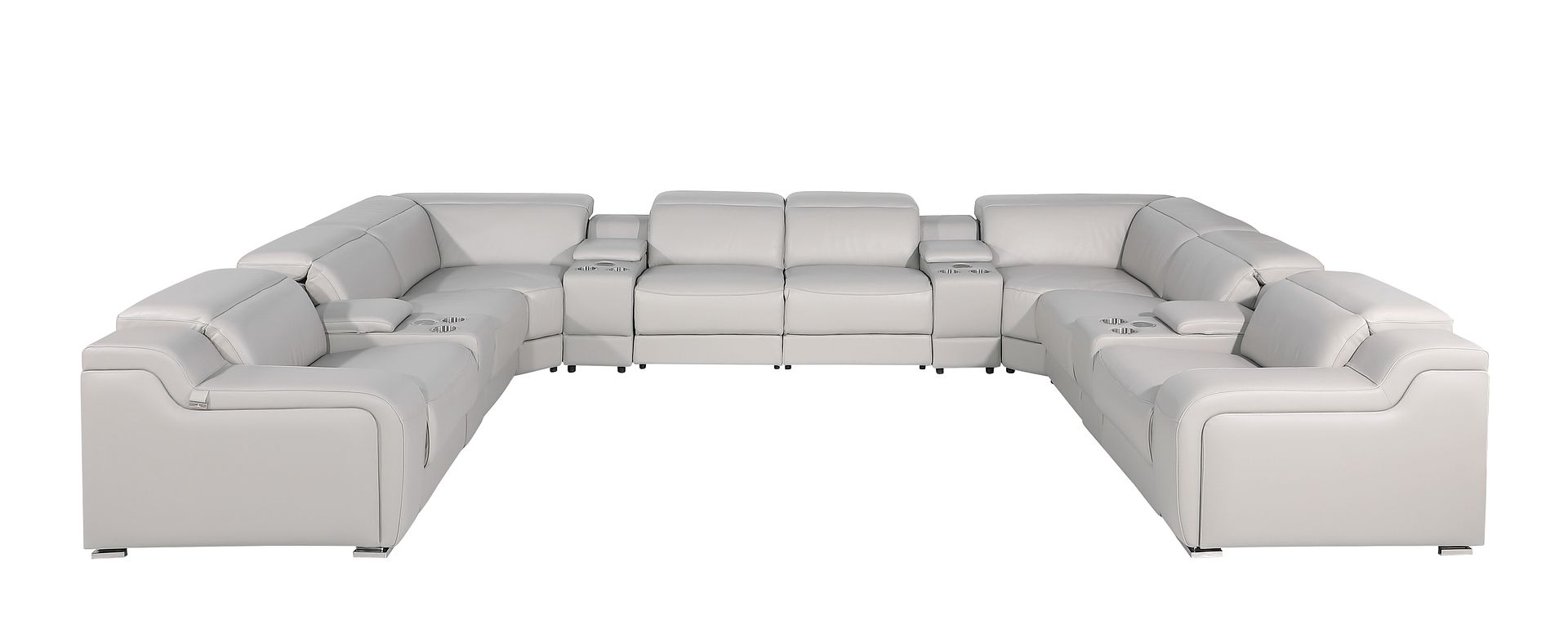 1116 Divanitalia 12-Piece U-Shaped Sectional Sofa in Top Grain Italian Leather with 4 Power Recliners & Power Headrests