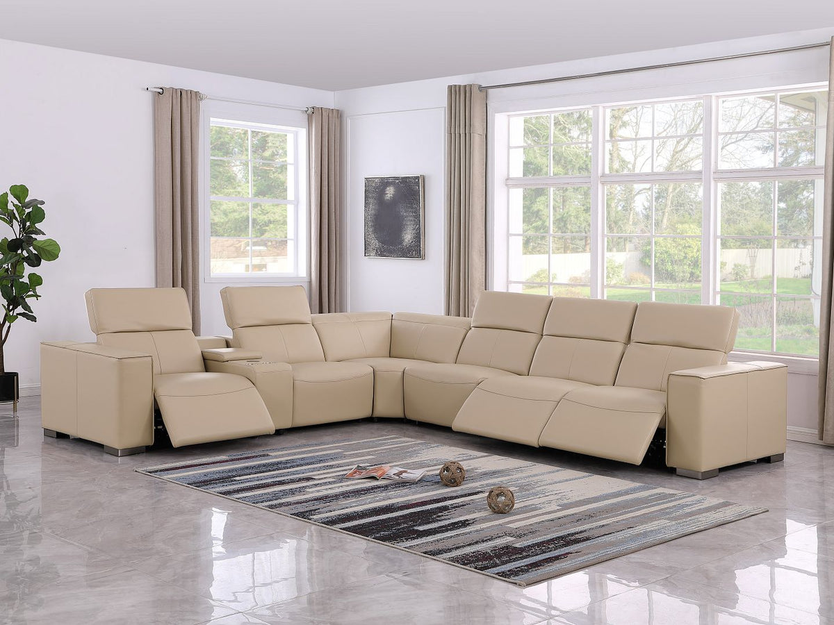 1208 7 Piece L-Shaped Leather Reclining Sectional Sofa with 3 Power Recliners - Beige - SKU 1208-BEIGE-7PC-3PWR-SECTIONAL-GROUP - view 2
