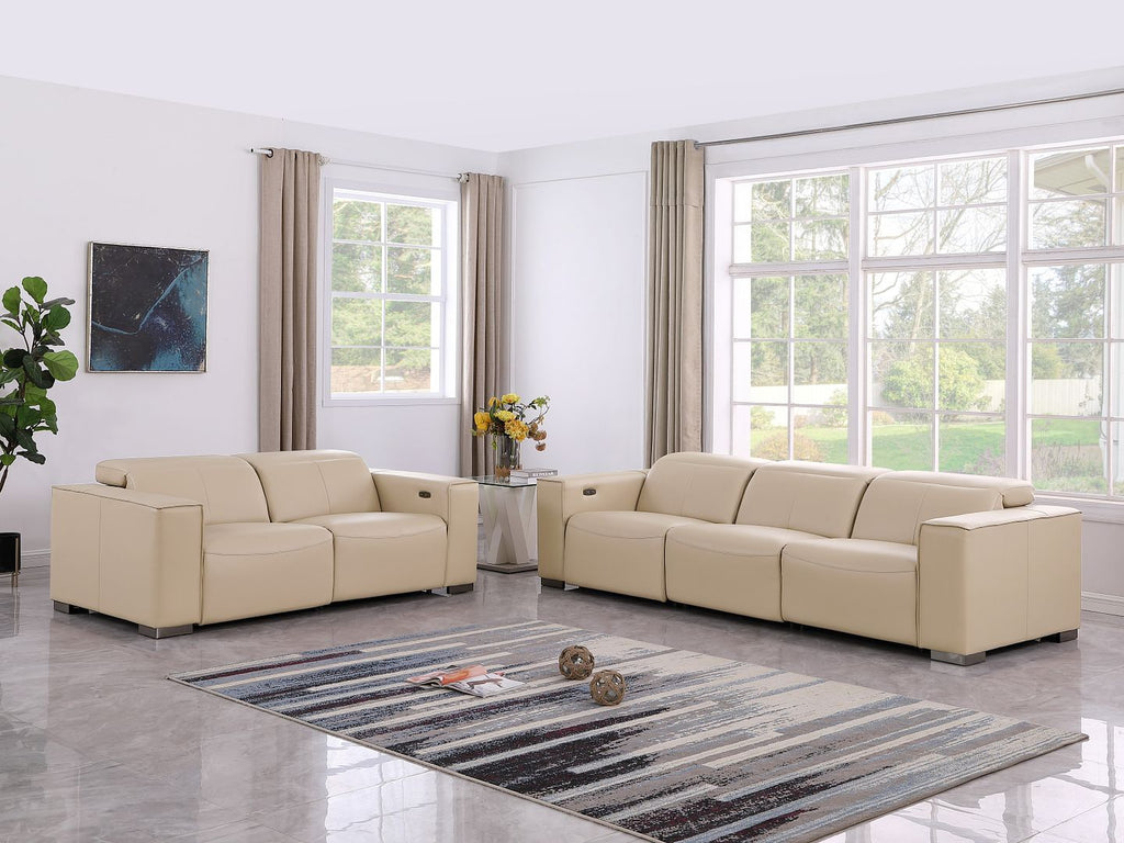1208 Leather Reclining Set - Sofa & Loveseat with 4 Power Recliners - Beige