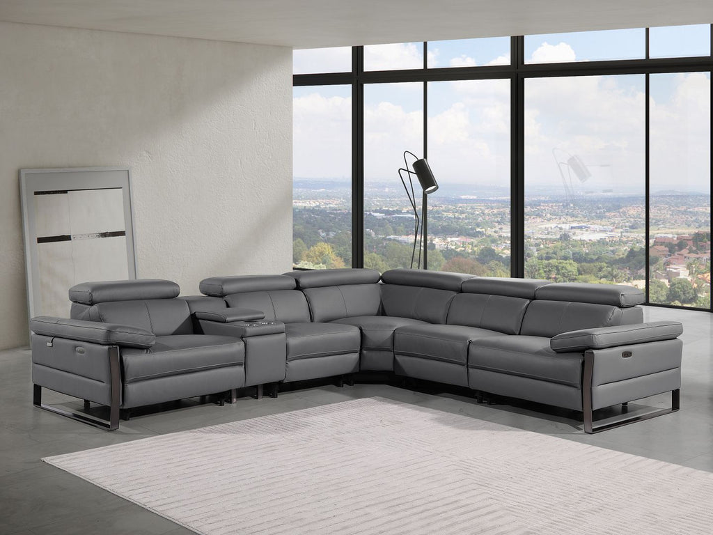 1246 Divanitalia 6-Piece L-Shaped Modular Power Reclining Sectional Sofa with 3 Power Recliners and Power Headrests - Top Grain Italian Leather - Dark Grey - SKU 1246-DK-GREY-6PC-3PWR-SECTIONAL