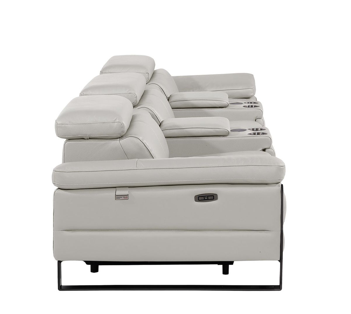 1246 Divanitalia Modular Power Triple Reclining Dual Console Sofa with Power Reclining Headrests - Top Grain Italian Leather - Light Grey - SKU 1246-LT-GREY-5.3-HT - view 6