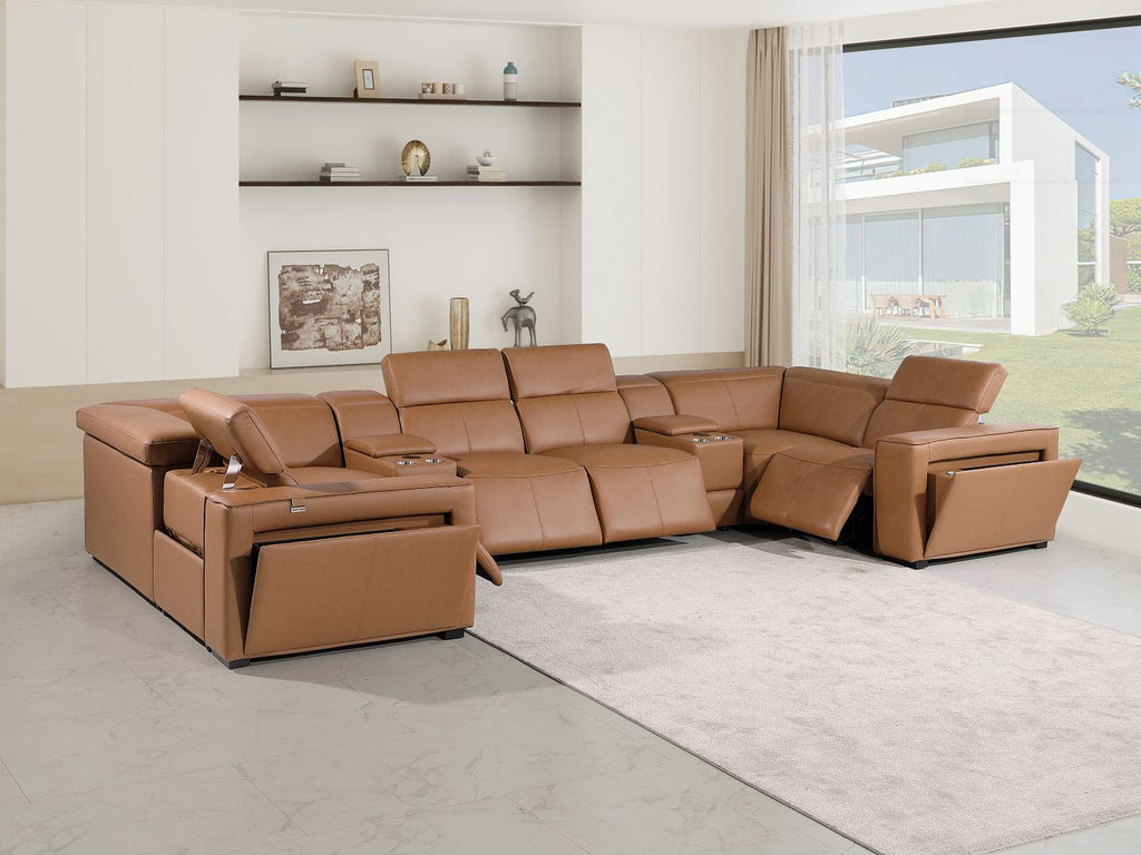 1224 Divanitalia 8-Piece U-Shaped Sectional Sofa in Top Grain Italian Leather with 4 Power Recliners & Power Headrests