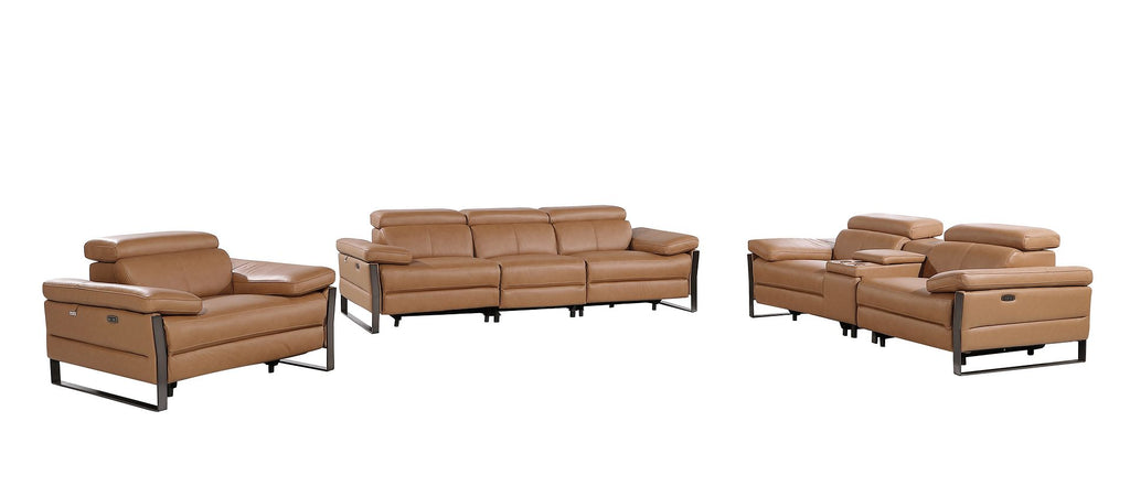 1246 Divanitalia Modular Power Triple Reclining Sofa, Console Loveseat, and Chair Set with Power Headrests - Top Grain Italian Leather - Cognac - SKU 1246-COGNAC-7.6-HT-3PC - view 3