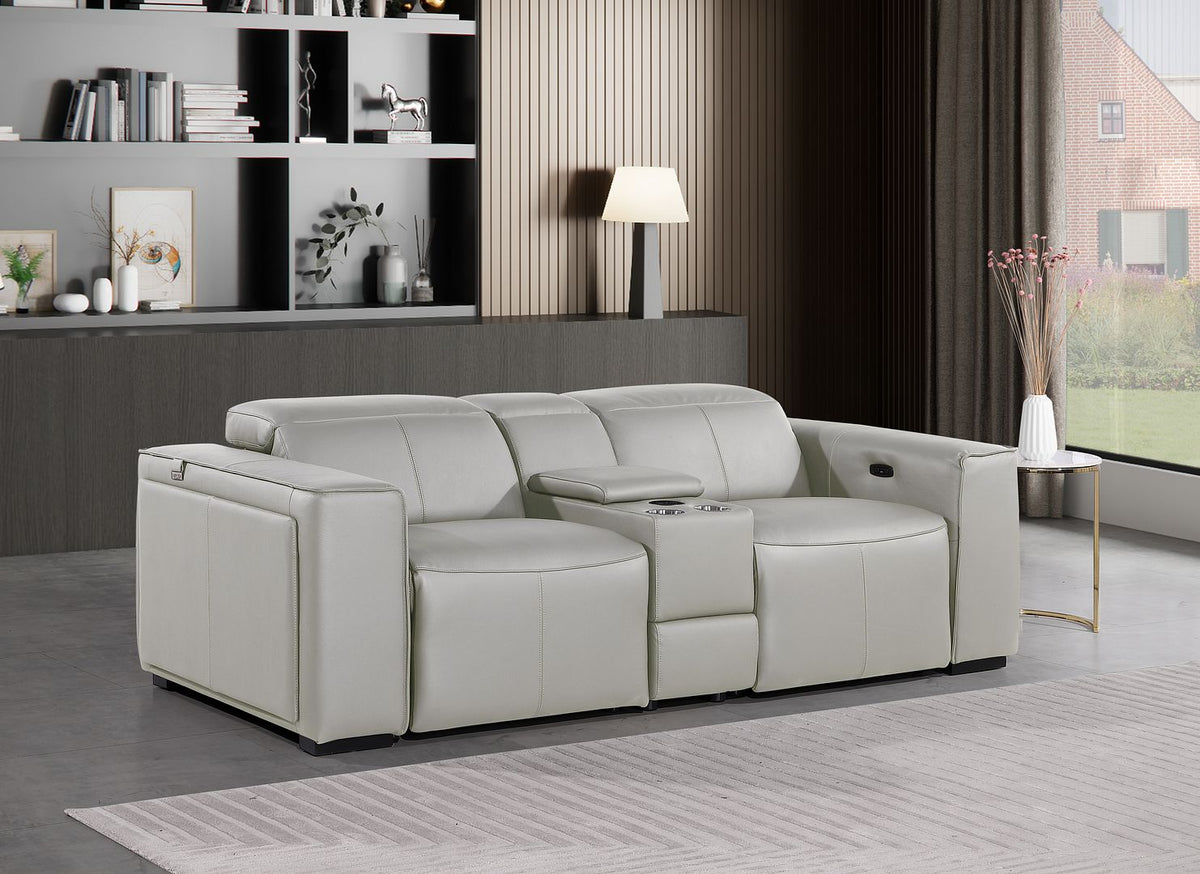 1224 Divanitalia 3-Piece Modular Power Reclining Loveseat in Top Grain Italian Leather with 2 Power Recliners & Power Headrests - Light Grey - SKU 1224-LT-GREY-3.2-HT - view 2