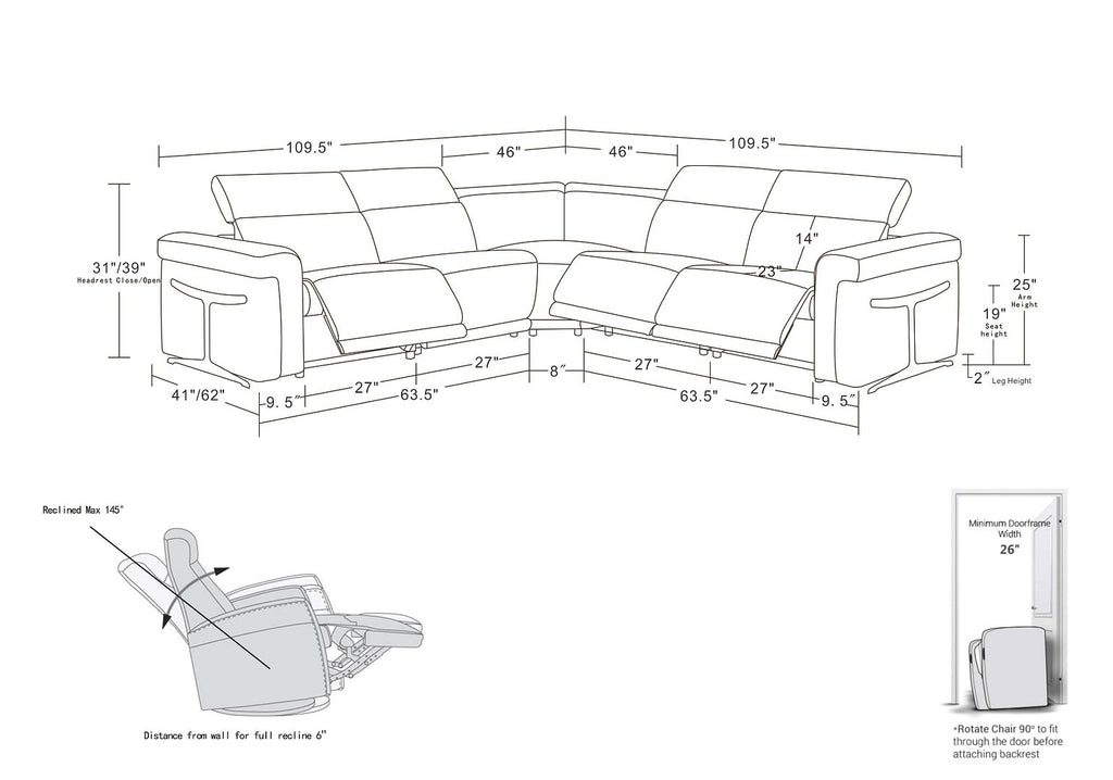 1126 Divanitalia 5-Piece L-Shaped Sectional Sofa in Top Grain Italian Leather with 3 Power Recliners & Power Headrests - Beige - SKU 1126-BEIGE-SEC-5PC-3PWR-SECTIONAL- GROUP - view 14