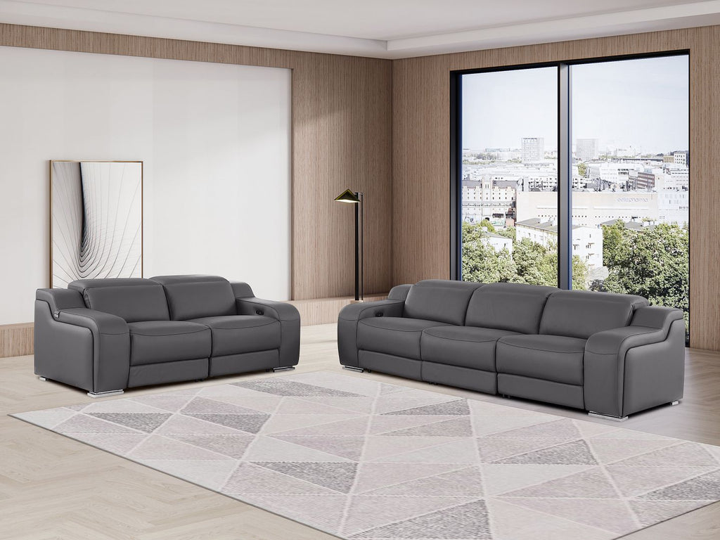 1116 Divanitalia 5-Piece Modular Power Reclining Sofa and Loveseat Set in Top Grain Italian Leather with 4 Power Recliners & Power Headrests - Dark Grey