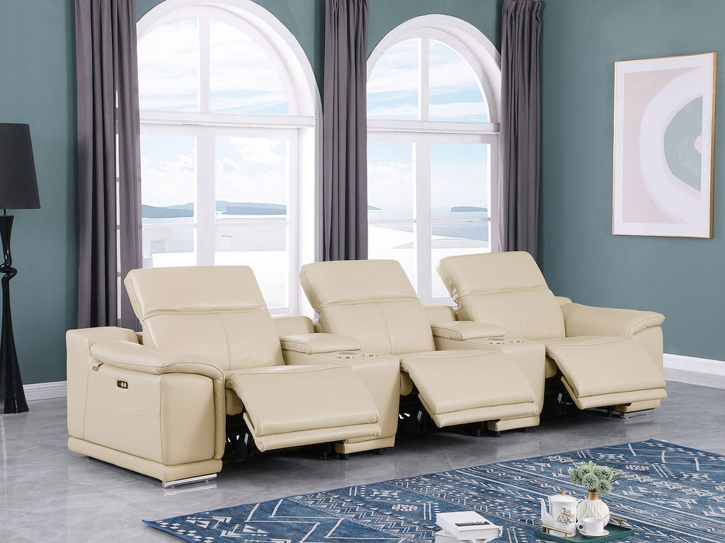 9762 Divanitalia 5-Piece Modular Power Reclining Sofa and Loveseat Set with 3 Power Recliners in Top Grain Italian Leather
