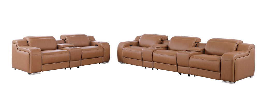 1116 Divanitalia 8-Piece Modular Power Reclining Sofa & Loveseat Set in Top Grain Italian Leather with 5 Power Recliners & Power Headrests - Cognac - SKU 1116-COGNAC-8.5-HT - view 3