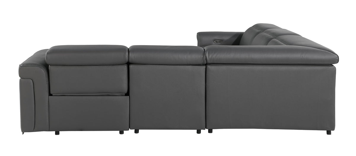 1126 Divanitalia 5-Piece L-Shaped Sectional Sofa in Top Grain Italian Leather with 3 Power Recliners & Power Headrests - Dark Grey - SKU 1126-DK-GREY-SEC-5PC-3PWR-SECTIONAL-GROUP - view 5