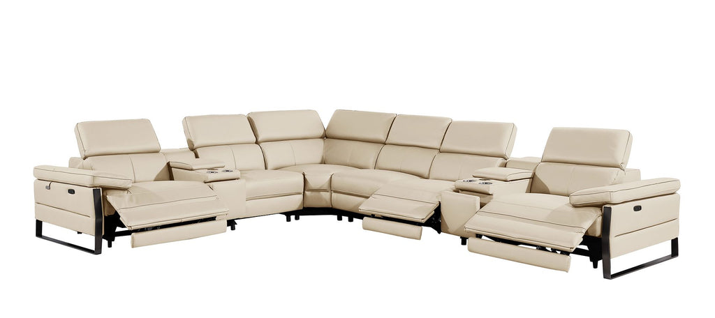 1246 Divanitalia 8-Piece L-Shaped Modular Power Reclining Sectional Sofa with 3 Power Recliners and Power Headrests - Top Grain Italian Leather