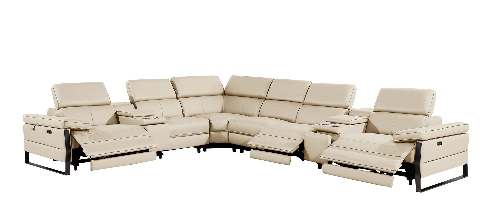1246 Divanitalia 8-Piece L-Shaped Modular Power Reclining Sectional Sofa with 3 Power Recliners and Power Headrests - Top Grain Italian Leather