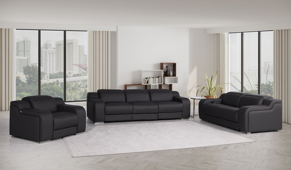 1116 Divanitalia 6-Piece Modular Power Reclining Sofa, Loveseat & Chair Set in Top Grain Italian Leather with 6 Power Recliners & Power Headrests - Black - SKU 1116-BLACK-6.6-HT-3PC - view 2