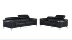 1140 Divanitalia 2-Piece Sofa Set with Adjustable Headrest in Top-grain Italian Leather - Black - SKU 1140-BLACK-2PC - view 2