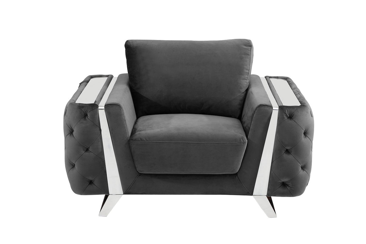 1051 Divanitalia Beige Chair in Velvet Fabric - Dark Grey - SKU 1051-DK-GRAY-CH