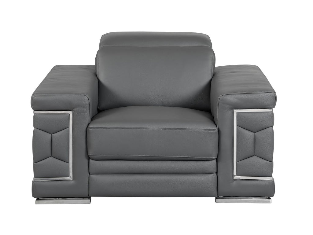 692 Divanitalia 3-Piece Sofa Set with Adjustable Headrest in Top-grain Italian Leather - Dark Grey - SKU 692- DARK GRAY 3PC (S/L/CH) - GROUP - view 7
