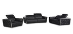 1111 Divanitalia 3-Piece Sofa Set with Adjustable Headrest in Top-grain Italian Leather - Black - SKU 1111-BLACK-3PC - view 2
